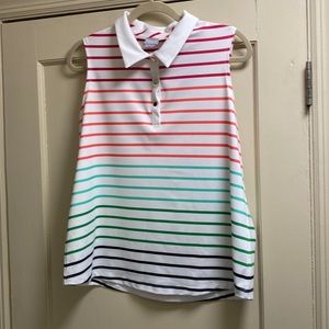 CHICO’S Zenergy Rainbow Stripe Sleeveless Polo White/Multicolor Chico 2/Large